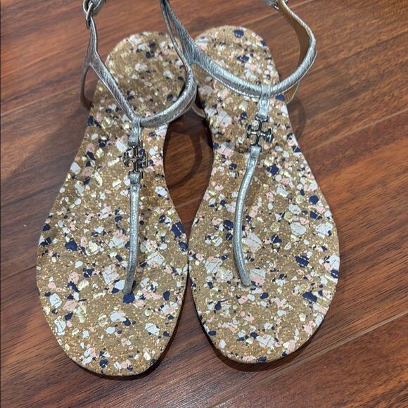 Tory Burch Marion Silver Confetti  Women's T- Strap Sandals Size 10M - Picture 4 of 8